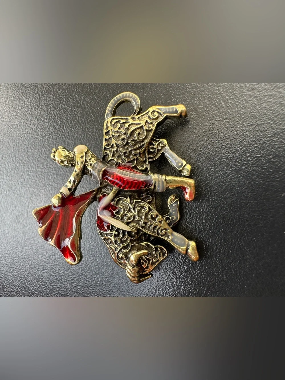 Red Enamel Matador  Bullfighting Pendant Brooch